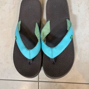 Sanuk Yoga Mat II Flip Flops in Aqua Sz 10